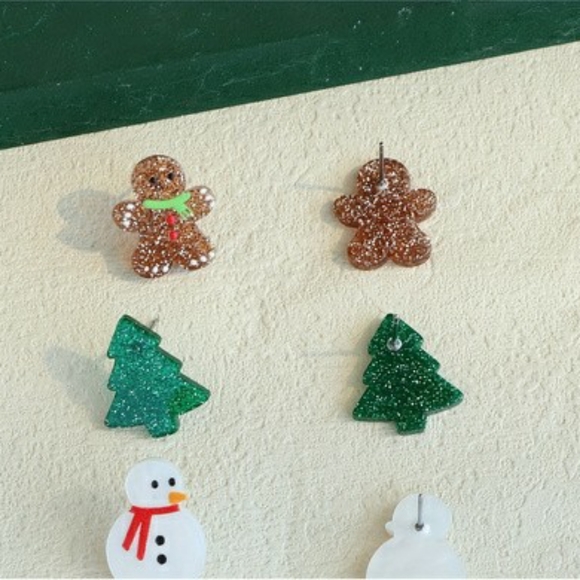 Gingerbread earrings 3 pair set Christmas Tree Snowman Holiday Jewelry NWT - Picture 2 of 8